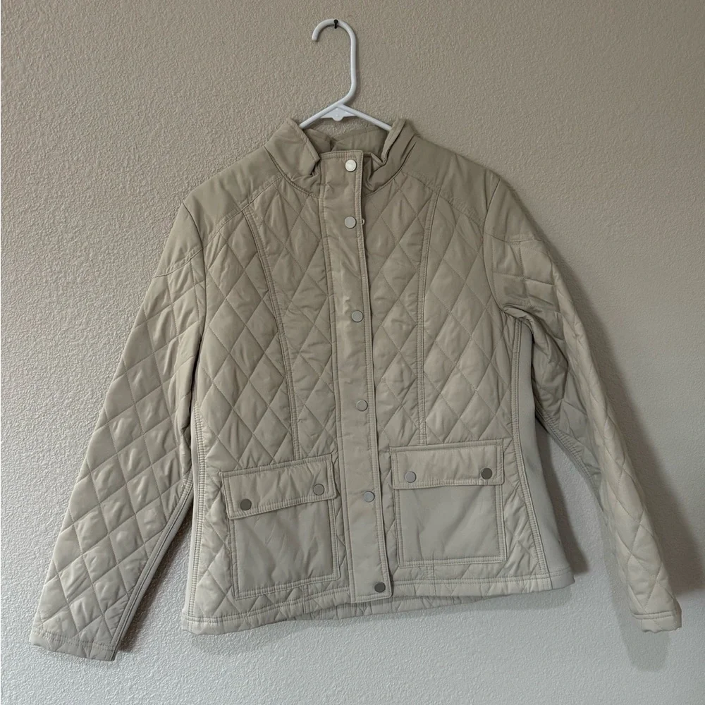 And Away Women’s Large Quilted Jacket Tan Neutral Lightweight Coat